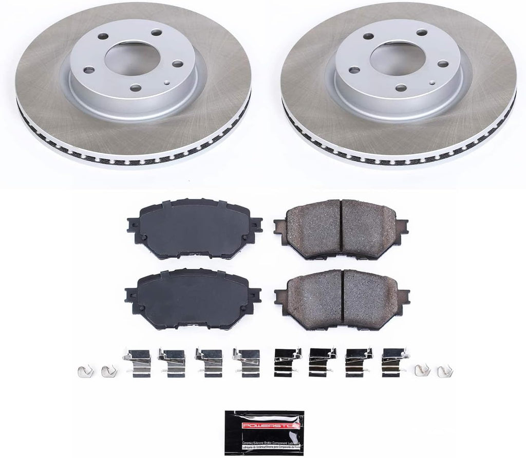 PowerStop Front Brake Kit for Mazda 3 2017-18 - Ceramic Brake Pads + Semi Coated Rotors Replacement, SC7517