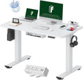 FLEXISPOT EN2 Whole-Piece Standing Desk with Clamp Power Strip, 48x24 Electric Stand Up Height Adjustable Desk with Cable Management (White Frame + 48' White Top)