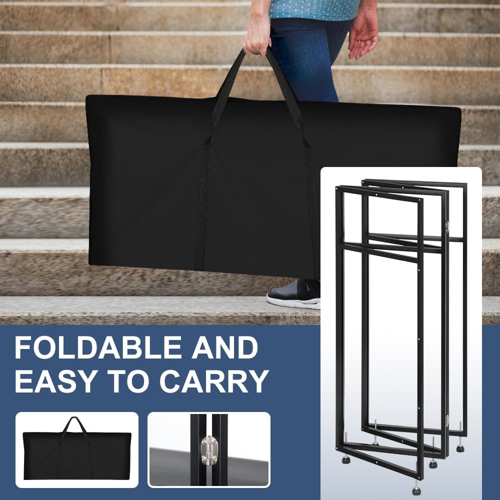Kokorona Portable DJ Booth 20'x42.5'x45.3' with Dual Top Corners, DJ Facade Booth with Cable Hole, DJ Table Stand with Light Strip and Remote Control, Metal Frame + Black & White Scrims + Carry Bag