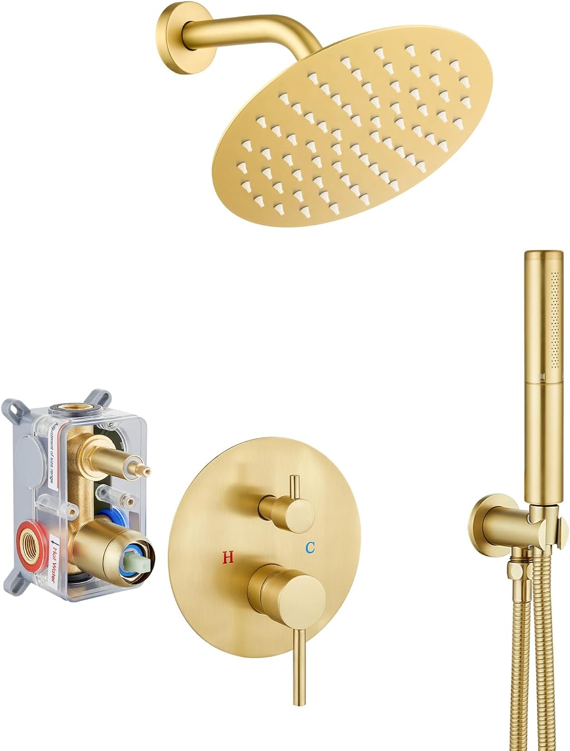 Airuida Shower Faucet Set, Bathtub Faucet Set with 8 Inch Rain Shower Head and Valve,2 Functions Tub Shower Faucet Set for Bathroom-Brushed Gold