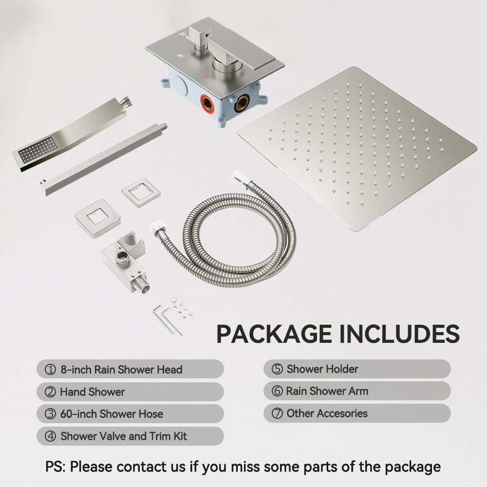 Shower System Shower Faucet Set, STARBATH 8' Wall Mount Rain Shower Head and Handheld Spray for Two Person, Rainfall Shower System with Diverter Valve and Trim Kit Complete,Brushed Nickel