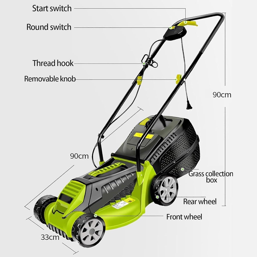 Electric Lawn Mower,1600W Cordless Foldable Lawnmower with 30L Large Grass Box, 32cm Cutting Width, 3 Adjustable Cutting Heights (25-65mm),Foldable Handle,for Garden Lawn