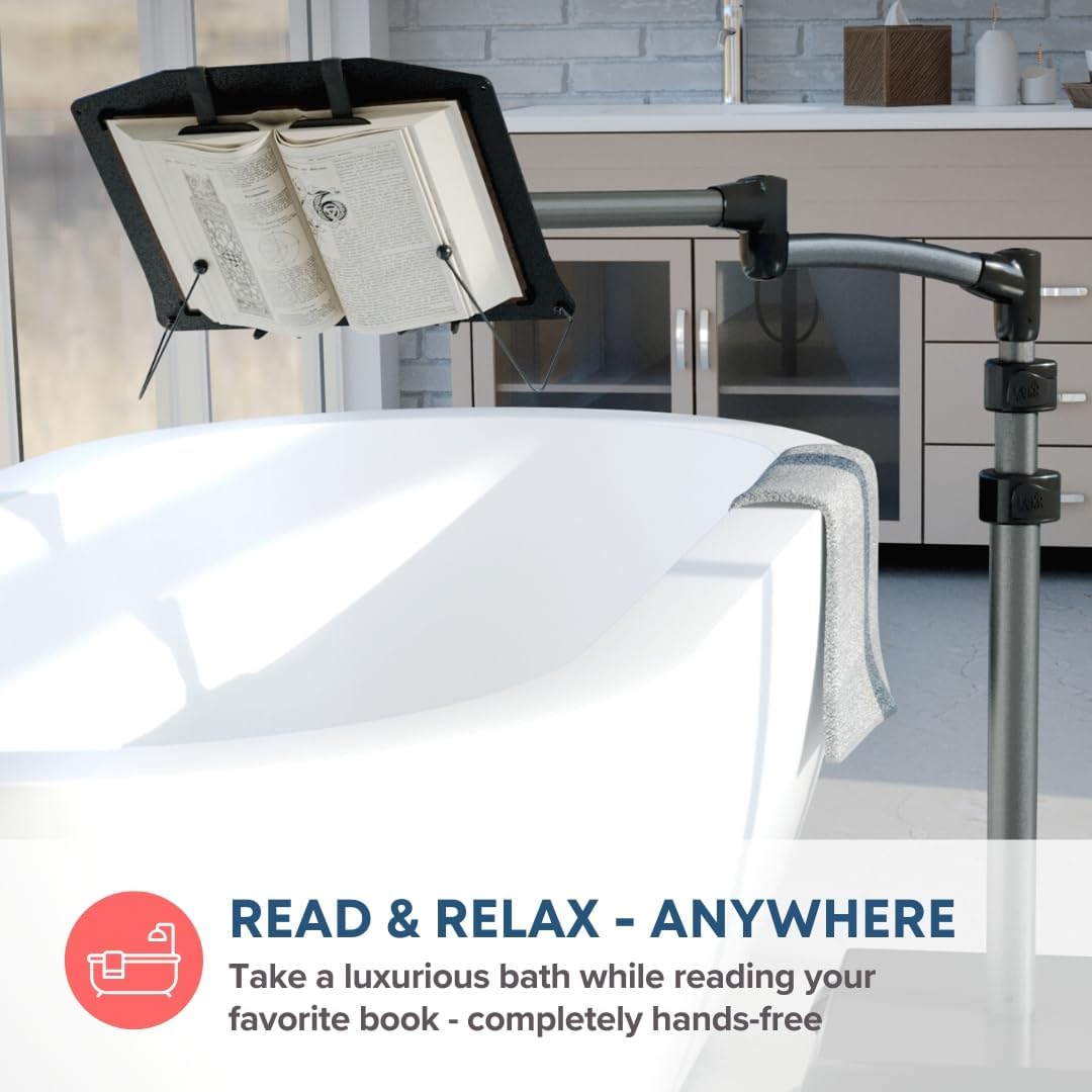 LEVO G2 Book Holder Floor Stand with Rolling Base – Our Premium Adjustable Reading Station on Wheels for Bed, Couch, or Recliner – Ergonomic Hands-Free Page Support for Heavy Novels and Textbooks