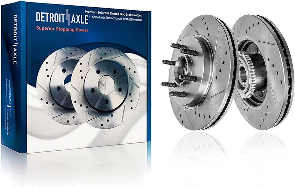 Detroit Axle - RWD Front Brake Kit for 2005-2008 Ford F-150 2006-2008 Lincoln Mark LT, 2007, Drilled & Slotted Brakes Rotors Disc Brake Caliper w/Bracket Replacement