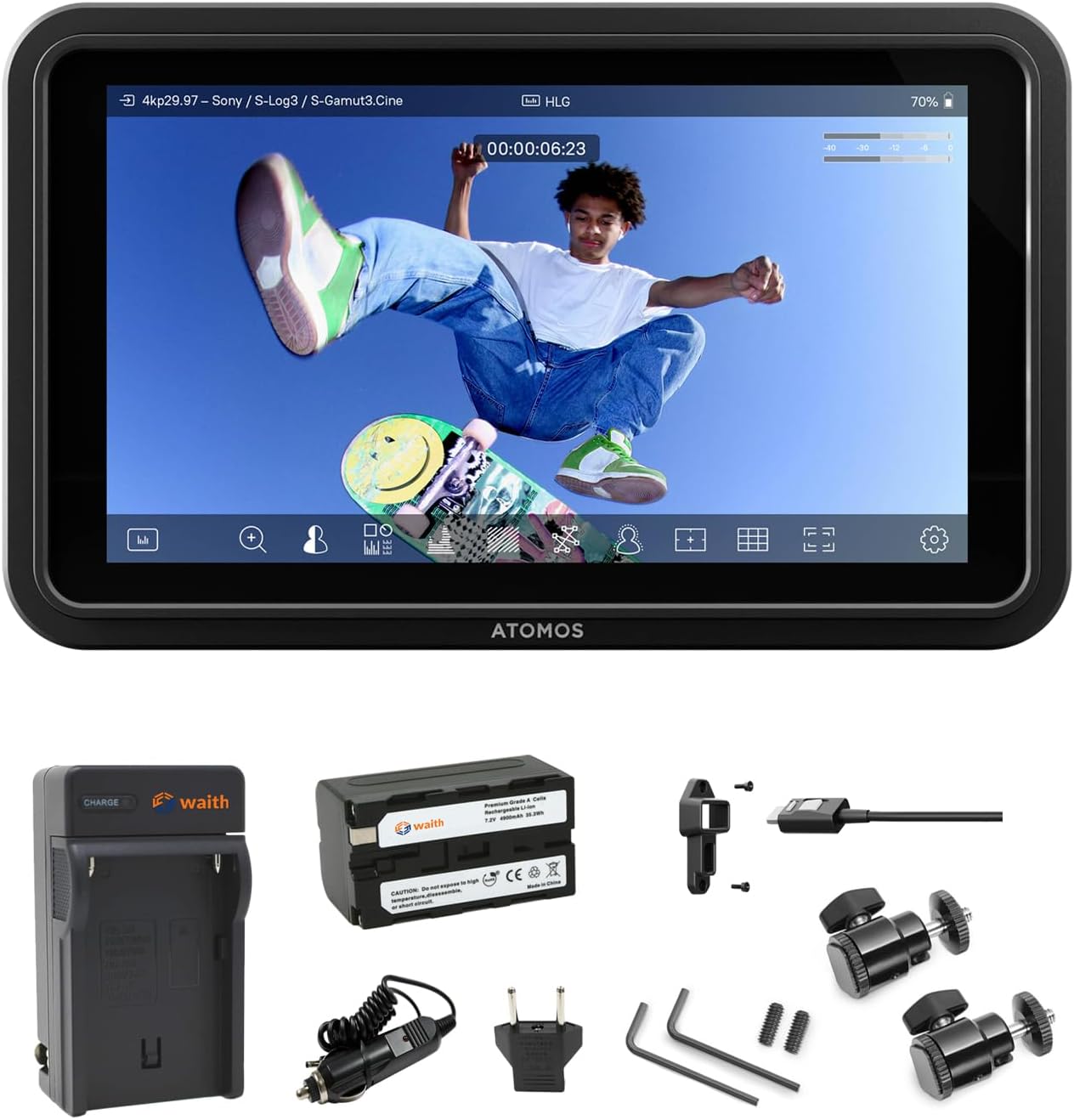 Atomos Shinobi GO 5.2' Touchscreen HDR Video/Camera Monitor | Portable 4K HDMI Field Monitor for DSLR & Camera with Waith Battery, Charger and Camera Hot Shoe Mount Advanced Bundle Set