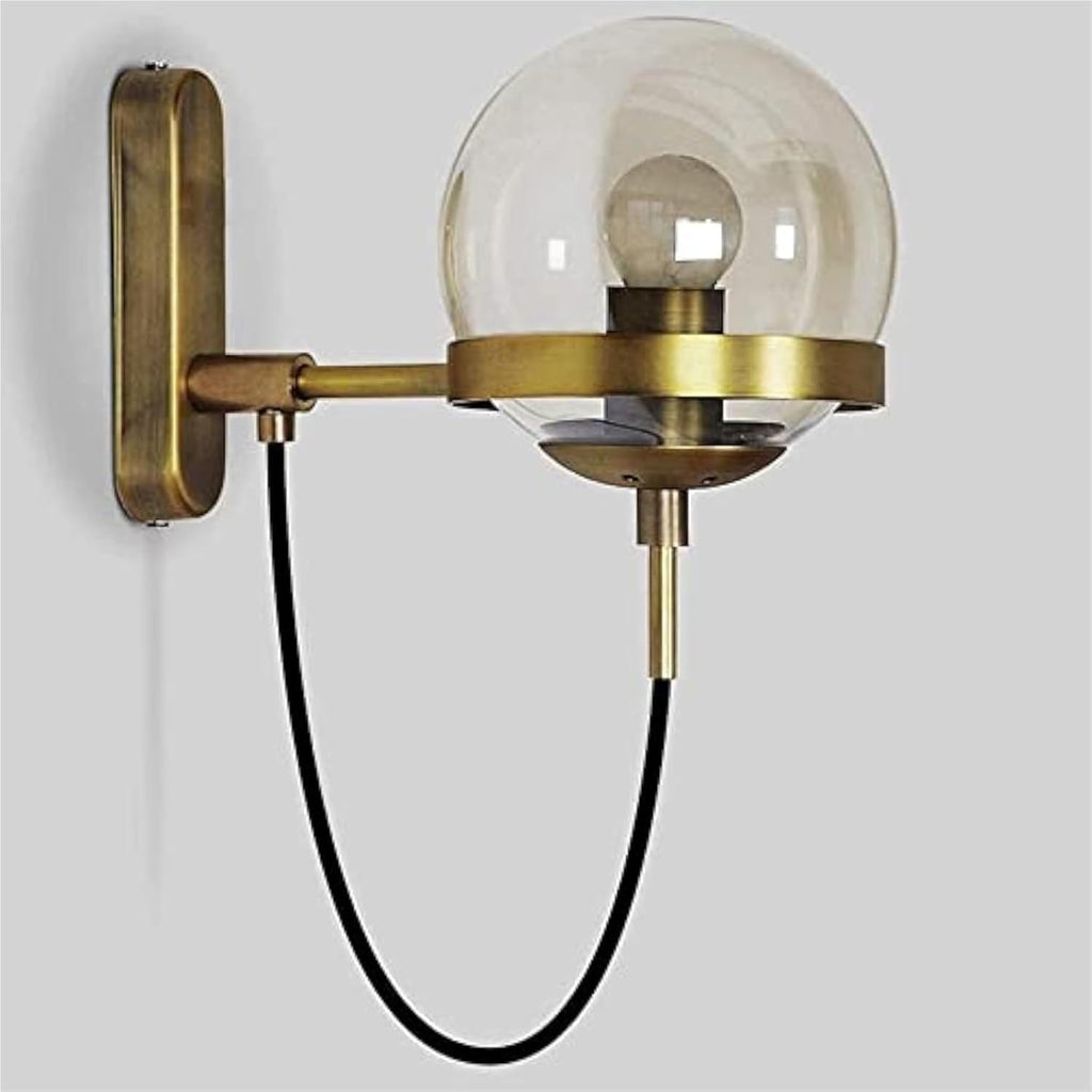 Wall Lamp PostGlass Ball Lights Fixture,E27 Retro Industrial Wrought Iron Mount Sconce Minimalist Aisle Lighting(Gold)