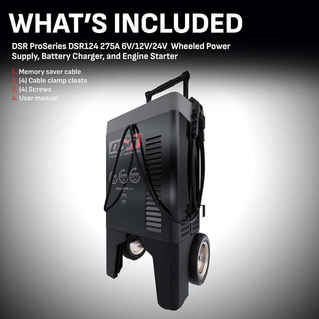 Schumacher Electric DSR ProSeries 6V / 12V / 24V Automatic Battery Charger & Engine Starter - 330A Heavy Duty Engine Starter - Truck, SUV & Boat Compatible - Fully Automatic - DSR124