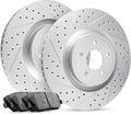 R1 Concepts Front Brake Kit Fits 2018-2022 Hyundai Kona; 2019-2022 Kia Forte; 2020-2021 Kia Forte5; 2021-2022 Kia Seltos| Ceramic Brake Pads and Drilled Slotted Brake Rotors| 11.0' Front