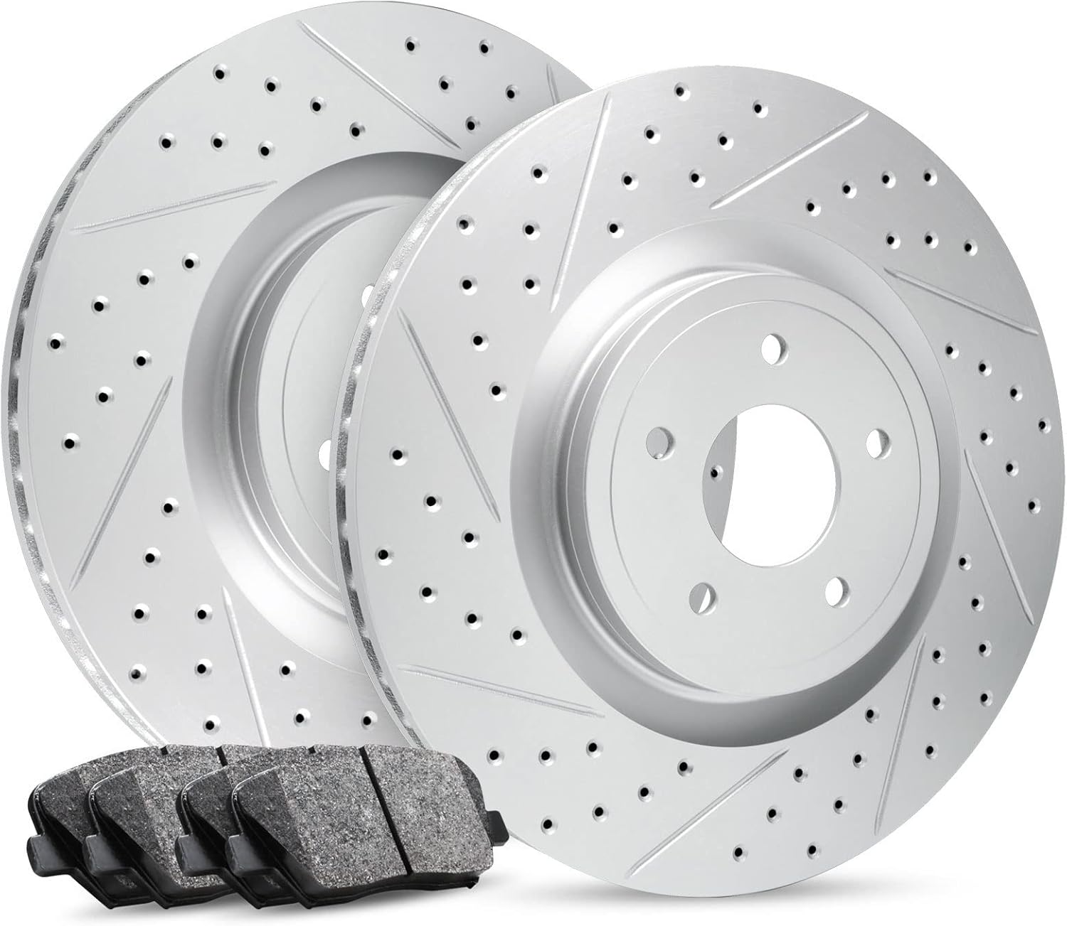 R1 Concepts Front Brake Kit Fits 2018-2022 Hyundai Kona; 2019-2022 Kia Forte; 2020-2021 Kia Forte5; 2021-2022 Kia Seltos| Ceramic Brake Pads and Drilled Slotted Brake Rotors| 11.0' Front