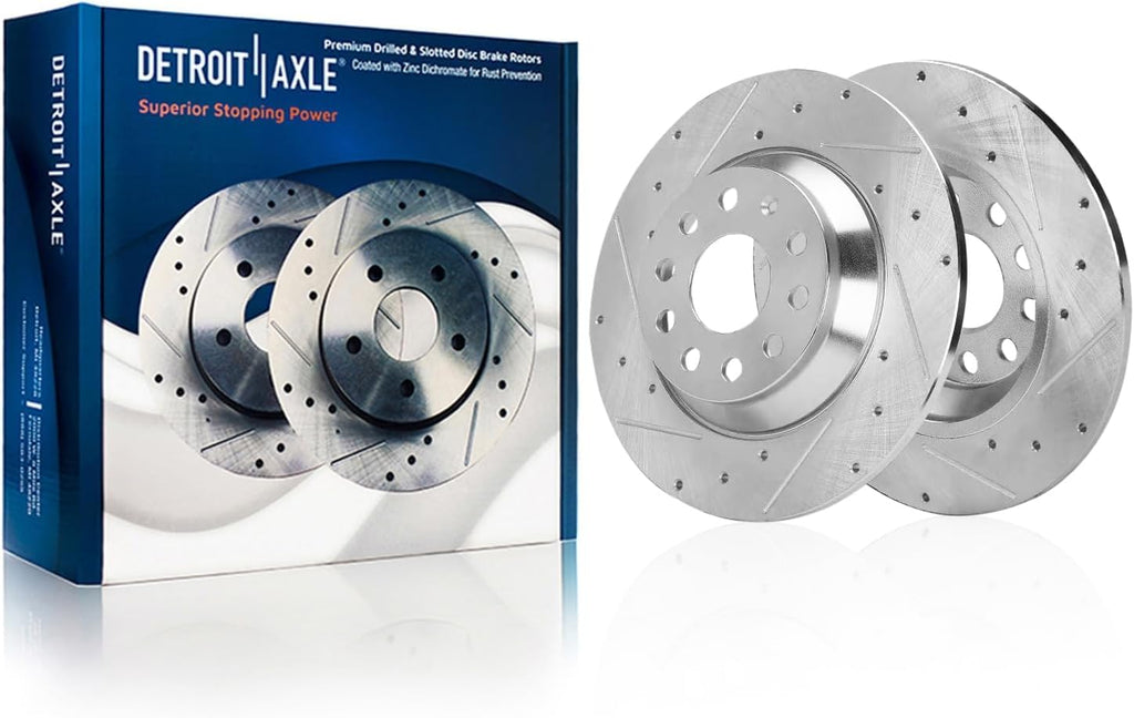 Detroit Axle - 8pc Brake Kit for Volkswagen 2019 2020 2021 Jetta Drilled and Slotted Disc Brake Rotors Ceramic Brakes Pads Replacement 11.34' inch Front and 11.81' inch Rear Rotor