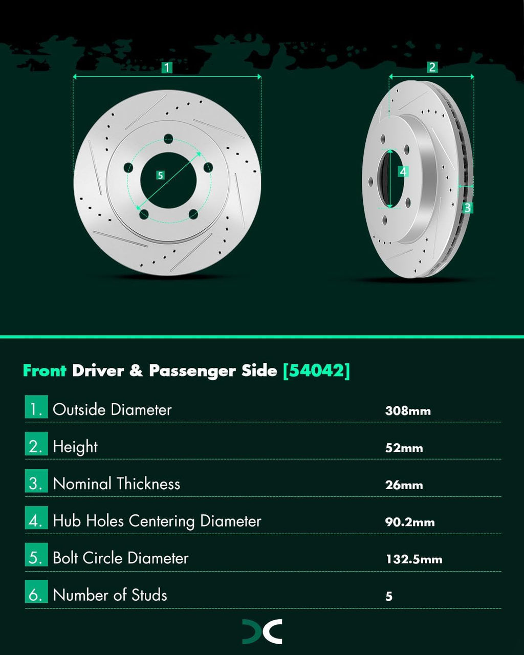 SCITOO 4WD Front Brake Kit for 1997-2003 Ford F-150, 5 Lug Drilled & Slotted Disc Brake Rotors Ceramic Brakes Pads,54042;D679-7558