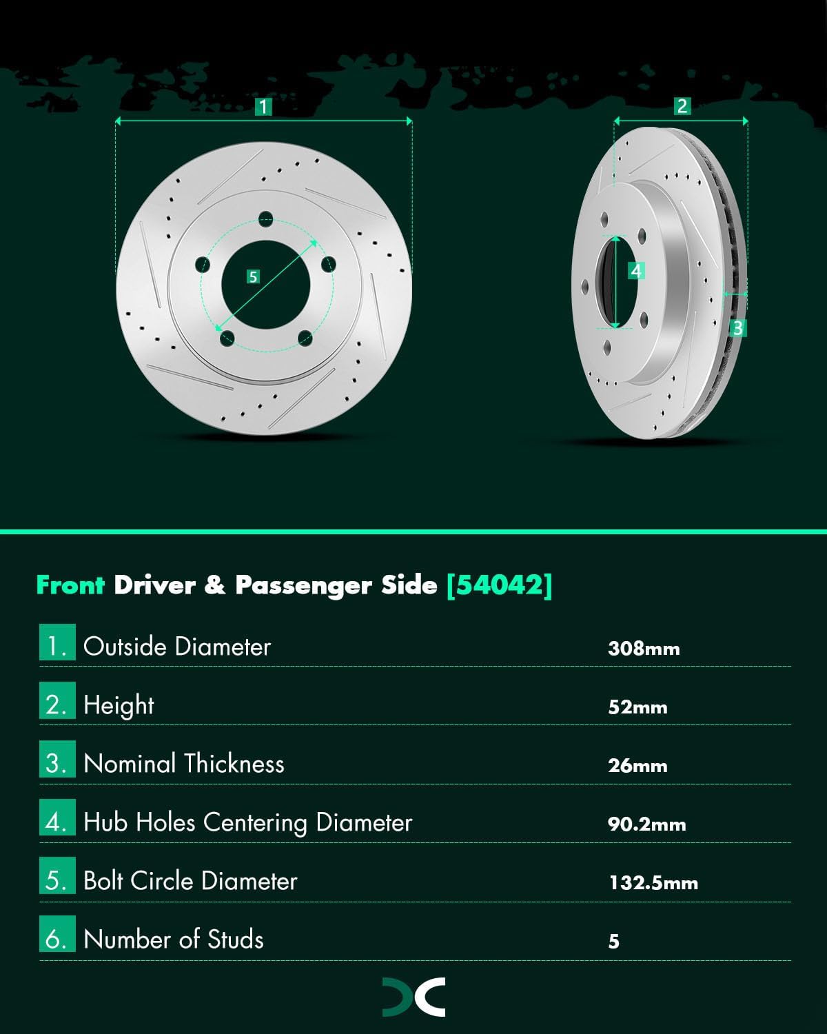 SCITOO 4WD Front Brake Kit for 1997-2003 Ford F-150, 5 Lug Drilled & Slotted Disc Brake Rotors Ceramic Brakes Pads,54042;D679-7558