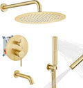 Airuida 3-Function Rain Shower System Set – Wall Mount Tub Shower Combo with Handheld Shower and Tub Spout,12 Inch Shower Head,Brushed Gold