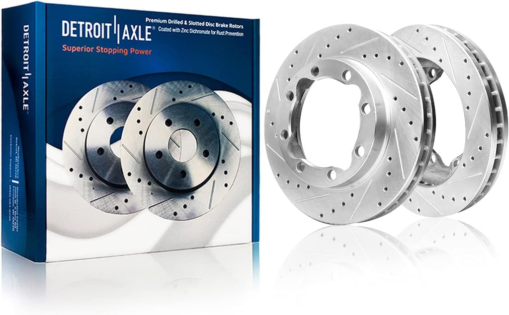 Detroit Axle - Front Brake Kit for 1994-1999 Dodge Ram 2500 RAM 3500, 90-00 Chevy GMC K3500 Drilled & Slotted Disc Brake Rotors Ceramic Brakes Pads 1995 1996 1997 1998 Replacement