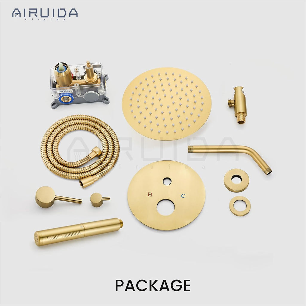 Airuida Shower Faucet Set, Bathtub Faucet Set with 8 Inch Rain Shower Head and Valve,2 Functions Tub Shower Faucet Set for Bathroom-Brushed Gold