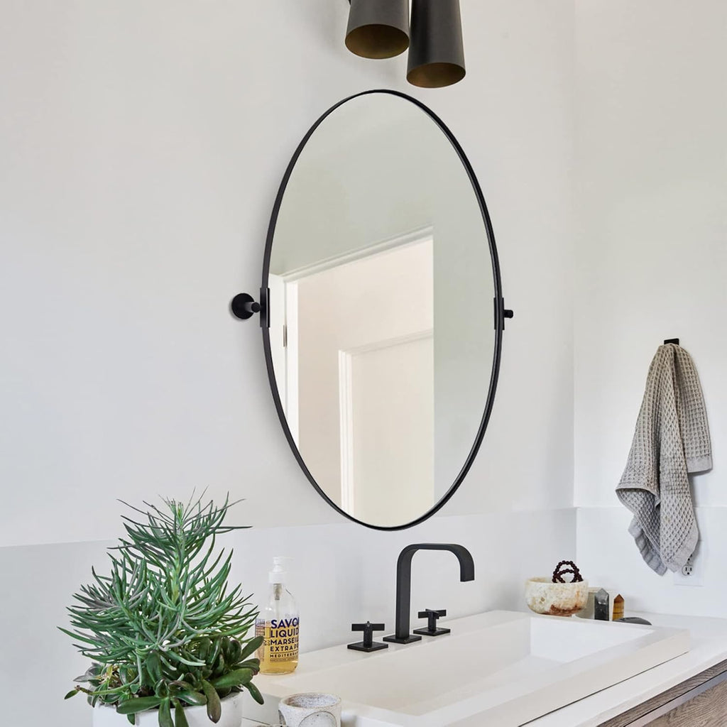 MOON MIRROR Black Pivot Mirror, Wall Mirror for Bathroom 24x36'', Oval Black Vanity Mirror, Oval Pivot Bathroom Mirror, Tilting Bathroom Pivoting Mirror for Wall Mounted (Overall 27.75' x 36')