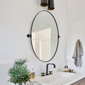 MOON MIRROR Black Pivot Mirror, Wall Mirror for Bathroom 24x36'', Oval Black Vanity Mirror, Oval Pivot Bathroom Mirror, Tilting Bathroom Pivoting Mirror for Wall Mounted (Overall 27.75' x 36')