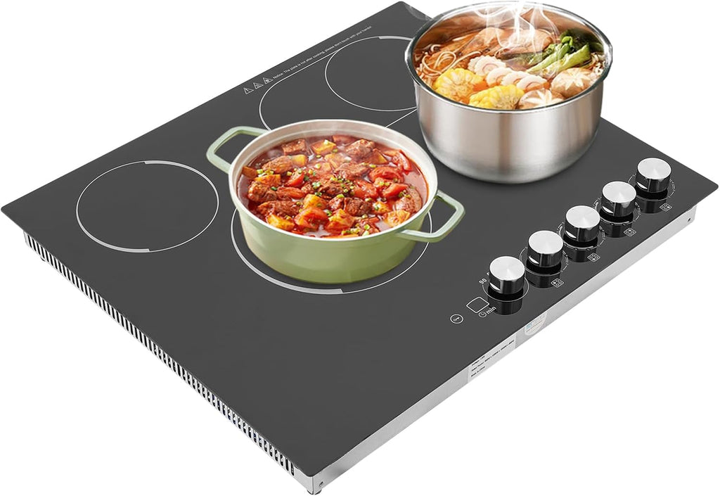 4 Burner Electric Cooktop, 23.6 Inch Touch Control Electric Stove Top with 5 Heating Level & Overheat Protection, Child Lock, 1 Waterproof Tape, Countertop/Embedded Mount Electrics Stovetop Burner