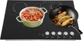 30 Inch Electric Cooktop, 4 Burner Electric Stove Top Knob Control, Built-in Ceramic Stovetop Burner, 5 Power Levels, Dual Oval Zone, Timer & Safety Lock, Hot Surface Indicator, 110V