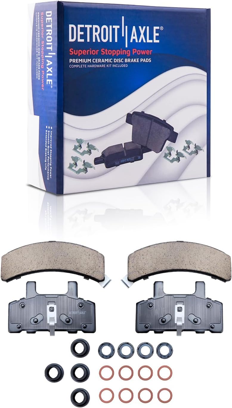 Detroit Axle - Front Brake Kit for 4WD Chevy GMC K1500 Suburban K2500 Pickup Tahoe Yukon Blazer Cadillac Escalade Drilled and Slotted Disc Brake Rotor Ceramic Brakes Pads 6- Lug