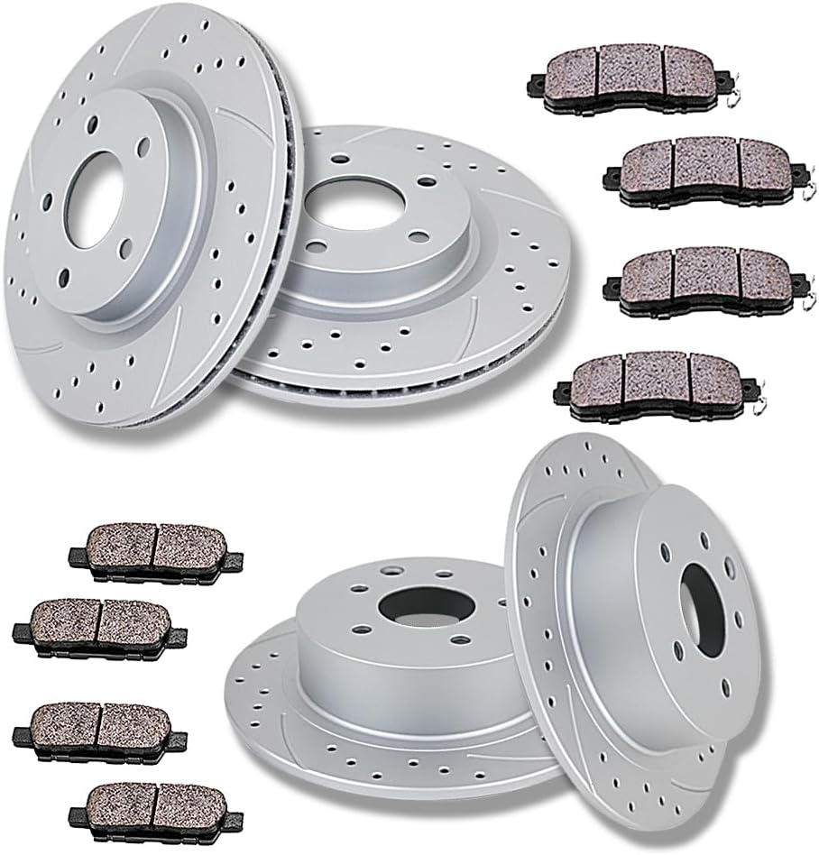 Acinoparts Front(11.65' inch) and Rear(11.46' inch) Brake Kits Drilled and Slotted Brake Rotors Ceramic Brake Pads Fit for Nissan Altima 2013-2023
