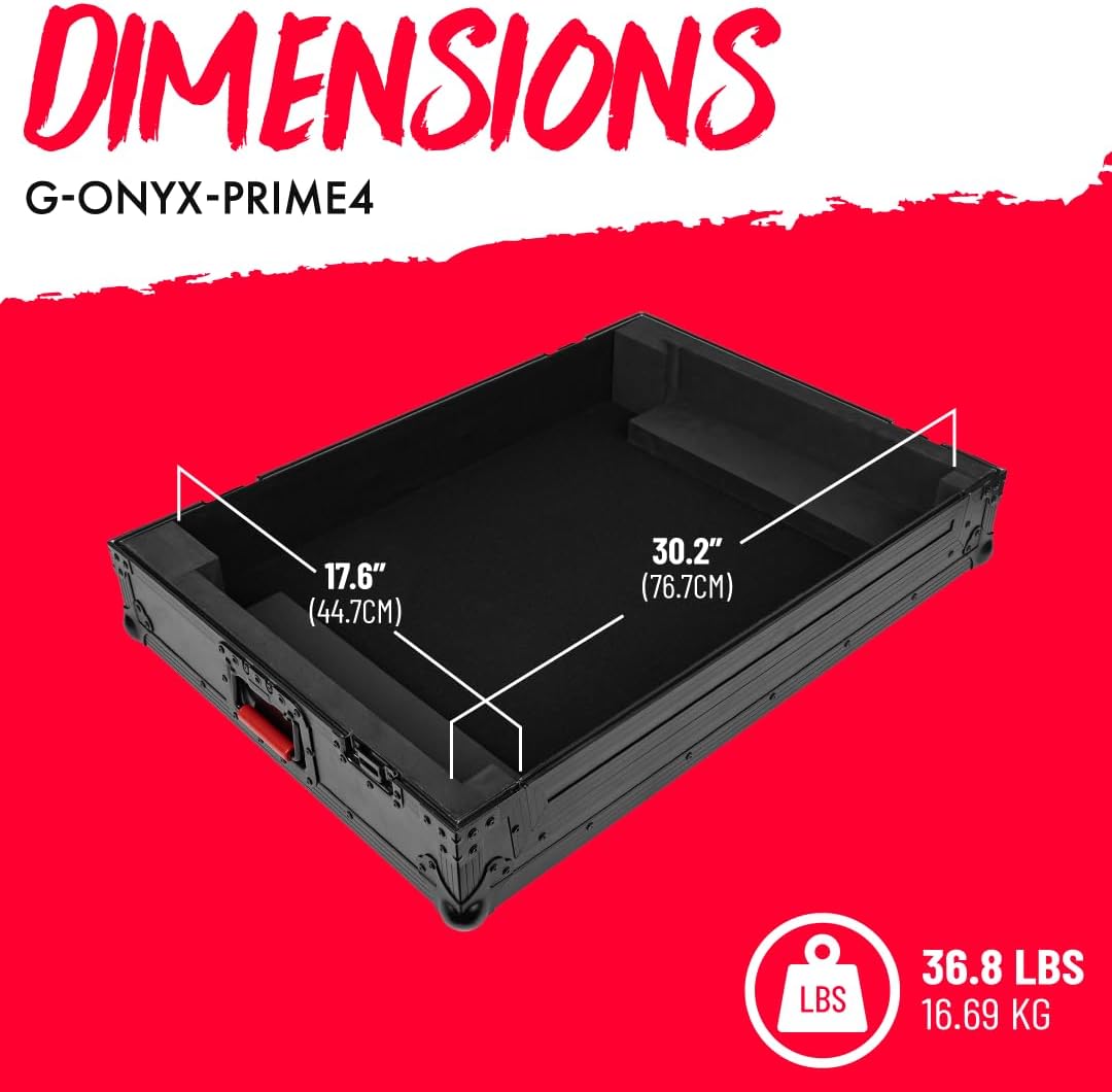 Gator Cases ONYX Series Flight Case for Denon DJ Prime 4 and Prime 4+ DJ Controller, (G-ONYX-PRIME4)
