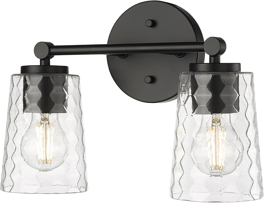 ML Lighting | Ashli Collection | 9232-MB | 2 Light Vanity in Matte Black Finish with Clear Honeycomb Glass Shade | Versatile Design That adds High-End Texture and Elegance to Your Bathroom