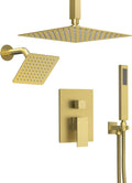 10' High-Pressure Rainfall Shower Faucet, Celling Mount Dual Shower Head System, Brushed Gold