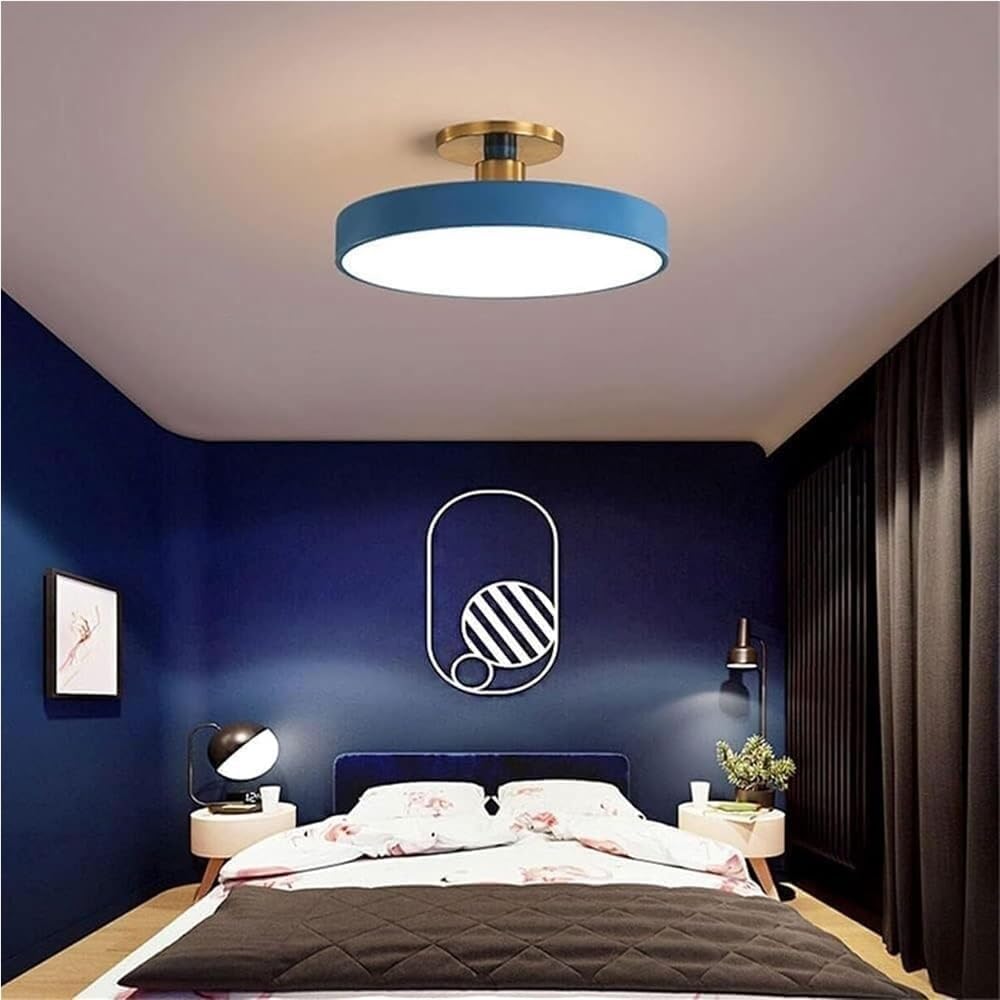 TCeiling Light Fixture Three Tone Acrylic Lampshade Wrought Iron Semi Flush Mount Flat Design Decorative Indoor Lighting for Bedroom Living Room(Blue,40Cm)