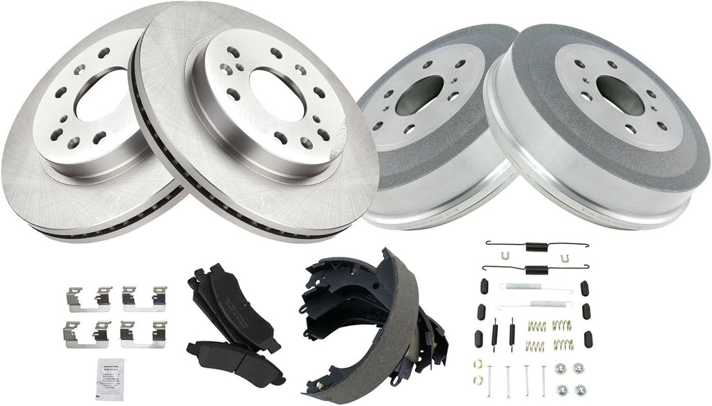 TRQ Front and Rear Brake Pad & Rotor,Shoe & Drum Kit Semi-Metallic Compatible with 2009-2013 Chevrolet Silverado 1500 GMC Sierra 1500