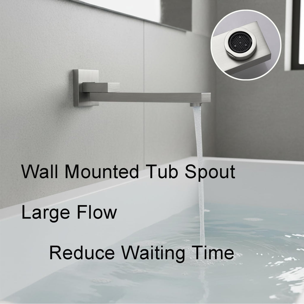 4 Way Thermostatic Shower System with Tub Spout, Handheld Spray, 6 Body Jet, 12 inch LED Rainfall Shower Head, Brushed Nickel