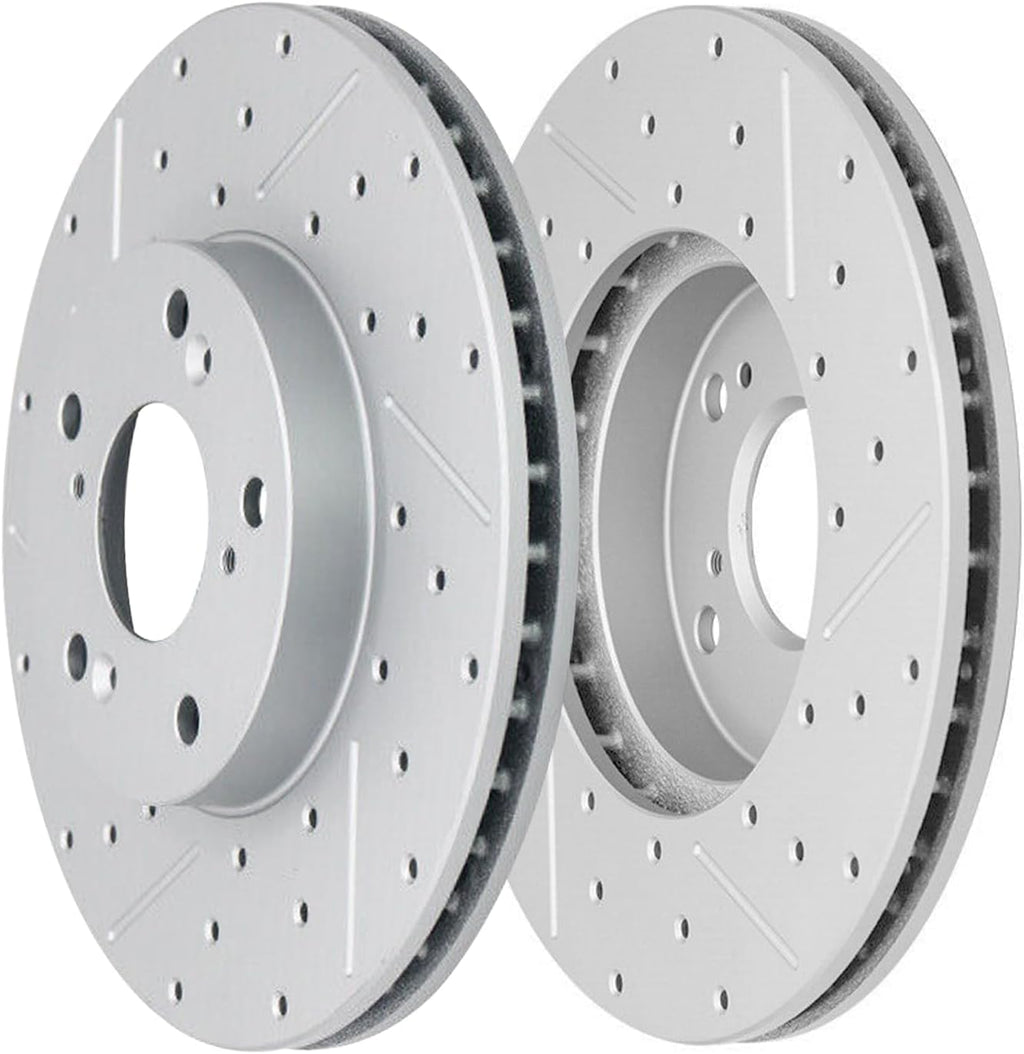 Detroit Axle - 8pc Brake Kit for 2014-2020 Acura RLX, Drilled and Slotted Disc Brakes Rotors Ceramic Brake Pads 2015 2016 2017 2018 2019 Replacement: 12.28' inch Front and 12.20' inch Rear Rotors