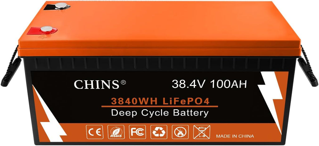 CHINS Bluetooth Lithium Battery 36V 100Ah LiFePO4 Battery, Built-in 200A BMS, Perfect for Golf Cart, Boat, RV, Solar, Home Energy Storage and Off-Grid etc, Peak Current 1000A