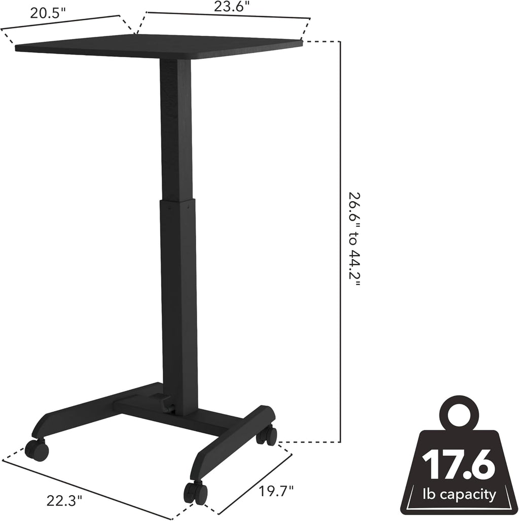 Mount-It! Rolling Laptop Desk Adjustable Height (29.6'-44.2'), Mobile Workstation Cart with 23.6' x 20.5' Desktop, Small Sit-Stand Desk for Home, Office, or Classroom in Black
