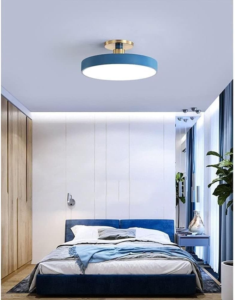 Semi Flush Mount Ceiling Light Modern Wrought Iron Ceiling Light Fixture Macaron Round LED Ceiling Lamp for Living Room Bedroom Dining Room Kitchen Study Room Corridor Chandelier(Blue,30cm)