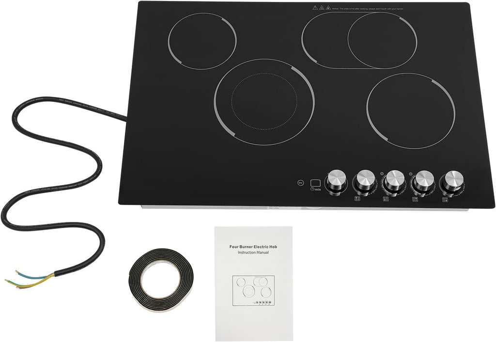 4 Burner Electric Cooktop, 29.53 Inch Touch Control Electric Stove Top with 5 Heating Level & Overheat Protection, Child Lock, 1 Waterproof Tape, Countertop/Embedded Mount Electrics Stovetop Burner