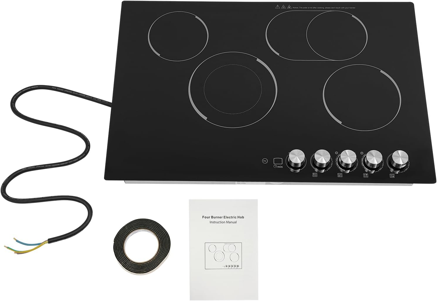 4 Burner Electric Cooktop, 29.53 Inch Touch Control Electric Stove Top with 5 Heating Level & Overheat Protection, Child Lock, 1 Waterproof Tape, Countertop/Embedded Mount Electrics Stovetop Burner
