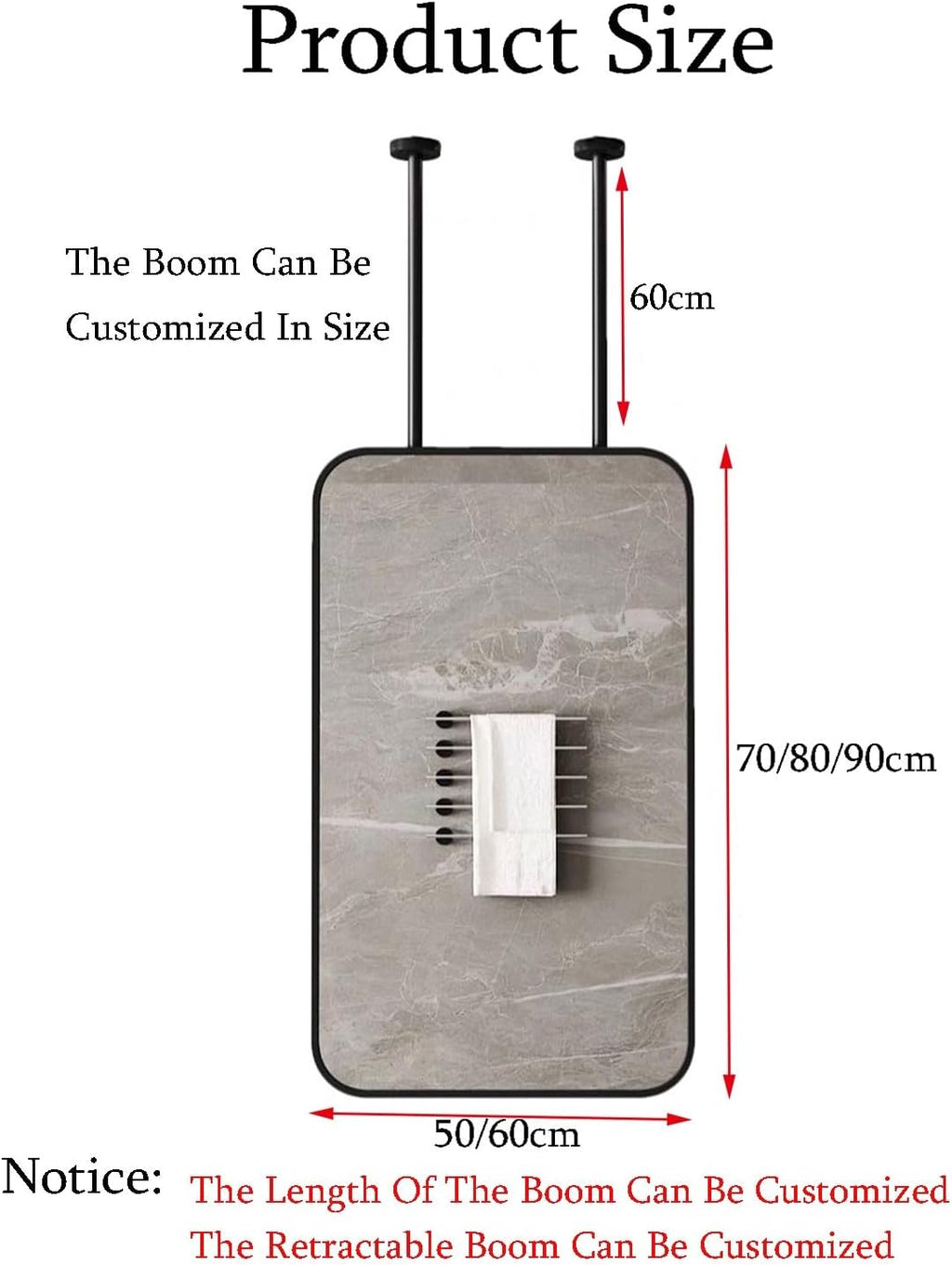 Ceiling Hanging Mirror,Wrought Iron Ceiling Decorative Mirror,Suitable for Bathroom/Restaurant/Bedroom(Black,50X70cm)