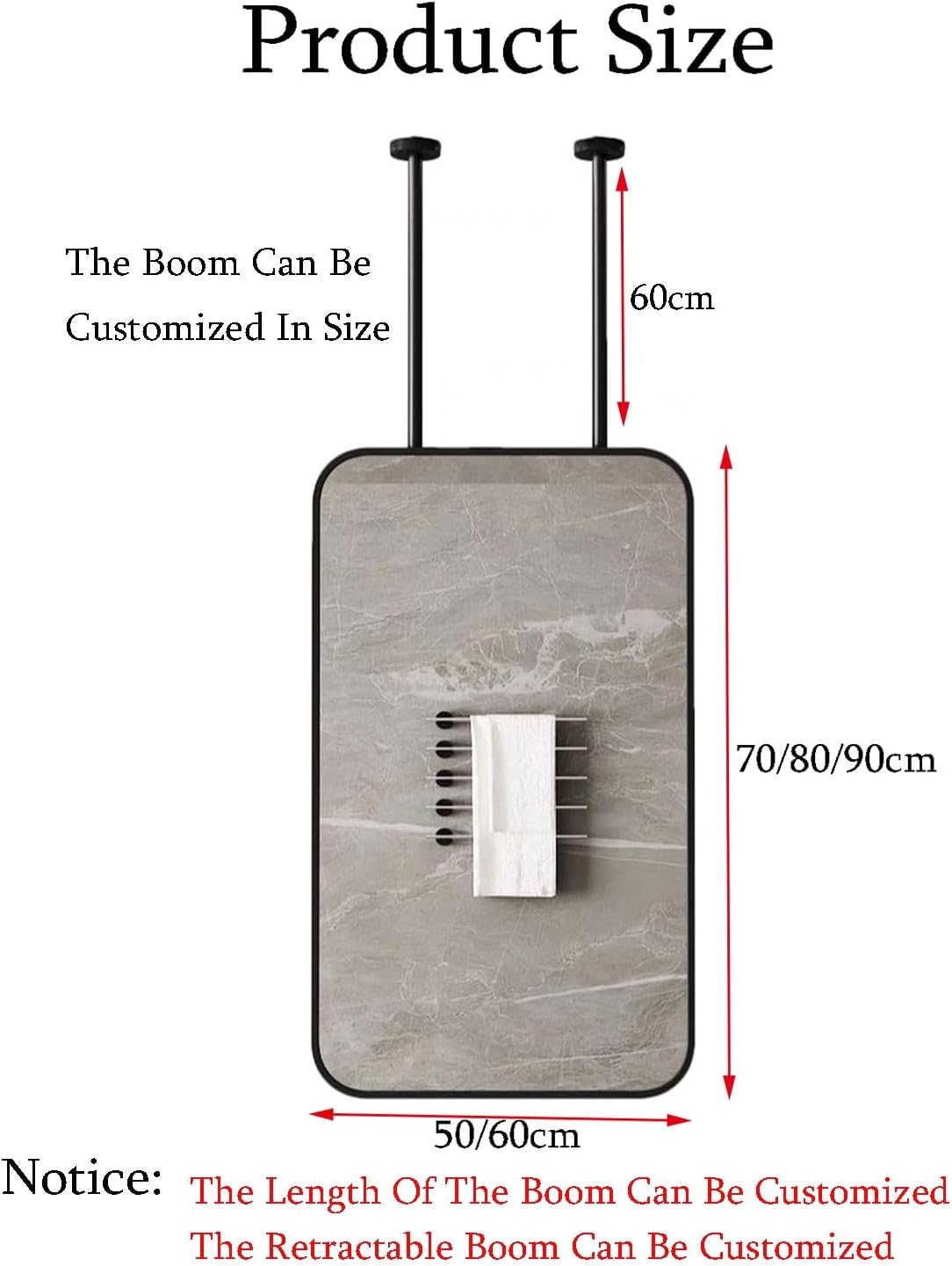 Ceiling Hanging Mirror,Wrought Iron Ceiling Decorative Mirror,Suitable for Bathroom/Restaurant/Bedroom(Black,50x80cm)