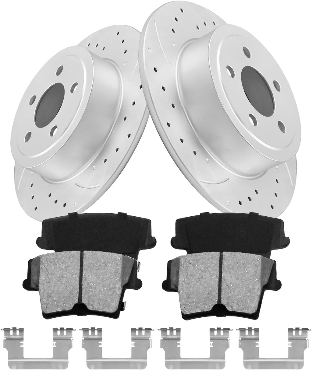 Anpulsero Brake Pads And Rotors Kit Rear Compatible with 2006-2022 Dodge Charger, 2009 Challenger, Automotive Replacement Brake Kits Geomet 53021 D1057A-8495 Drilled And Slotted Rotors 319.9mm(12.6in)
