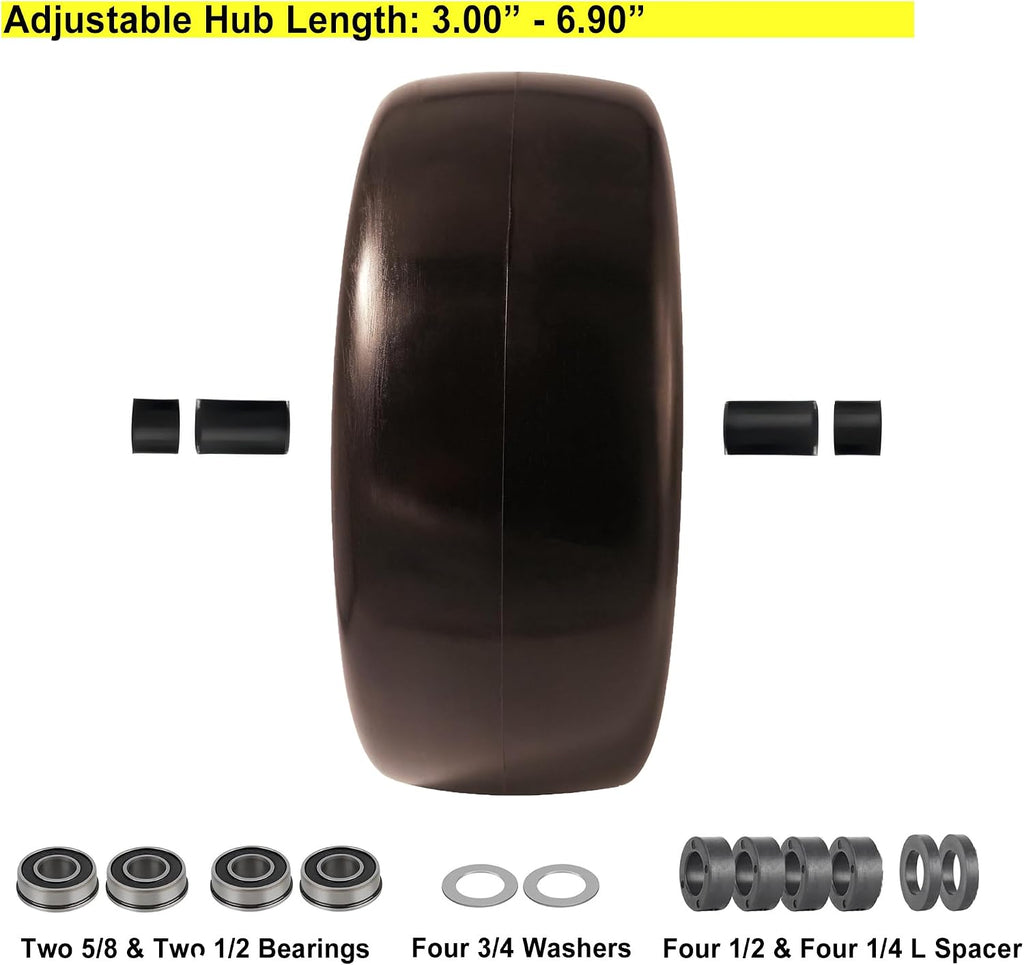15x6.00-6 Flat Free Tire with 3/4' 5/8' & 1/2' Bushing for Zero Turn Lawn Mower, 3.0'-6.9'Center Hub Flat Free Lawnmower Tire and Wheel Assembly, Universal Fit 15 inch Solid Wheel for Garden Tractor