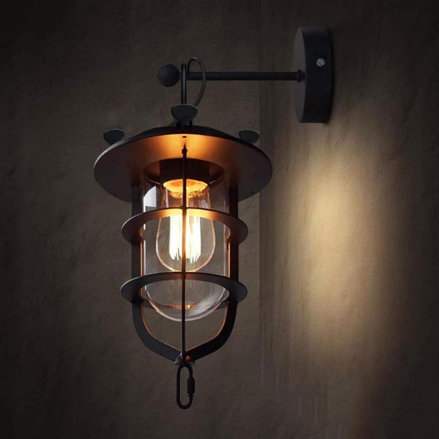 Sconce Wall Lighting Retro Wall Lamp Wrought Iron Bar Glass Iron Mesh Wall Lamp E27 is Suitable for A Variety of Light Sources Bathroom Light Fixtures