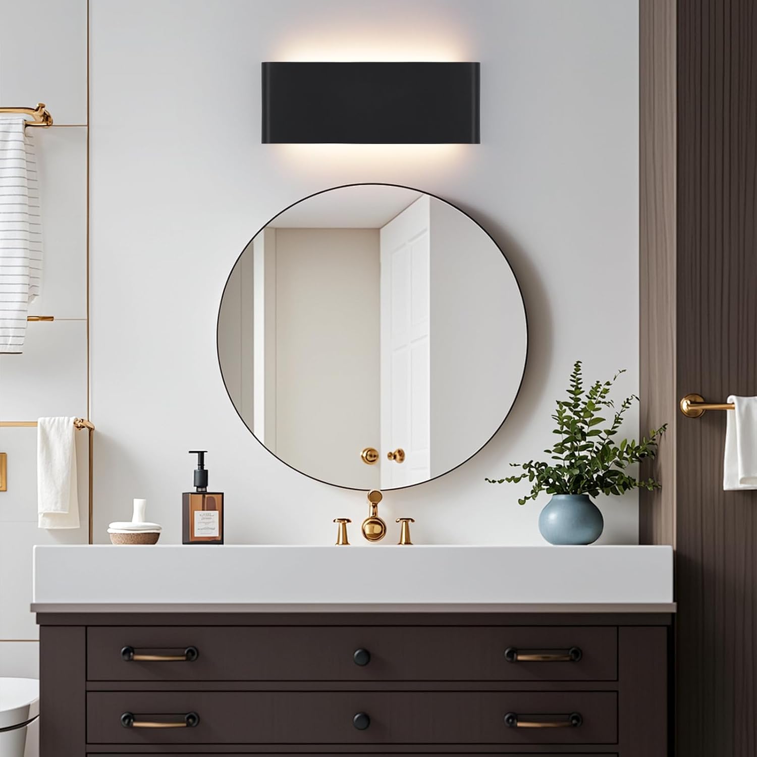 Mille Luckiole 15Inch Bathroom Vanity Mirror Light,5-in-1 CCT 3000K/3500K4000K/5000K/6500K Selectable Hallway LED Wall Light,Modern LED Sconce Wall for Stairwell,Bedroom,20W Black 4 Pack Led Wall Lamp