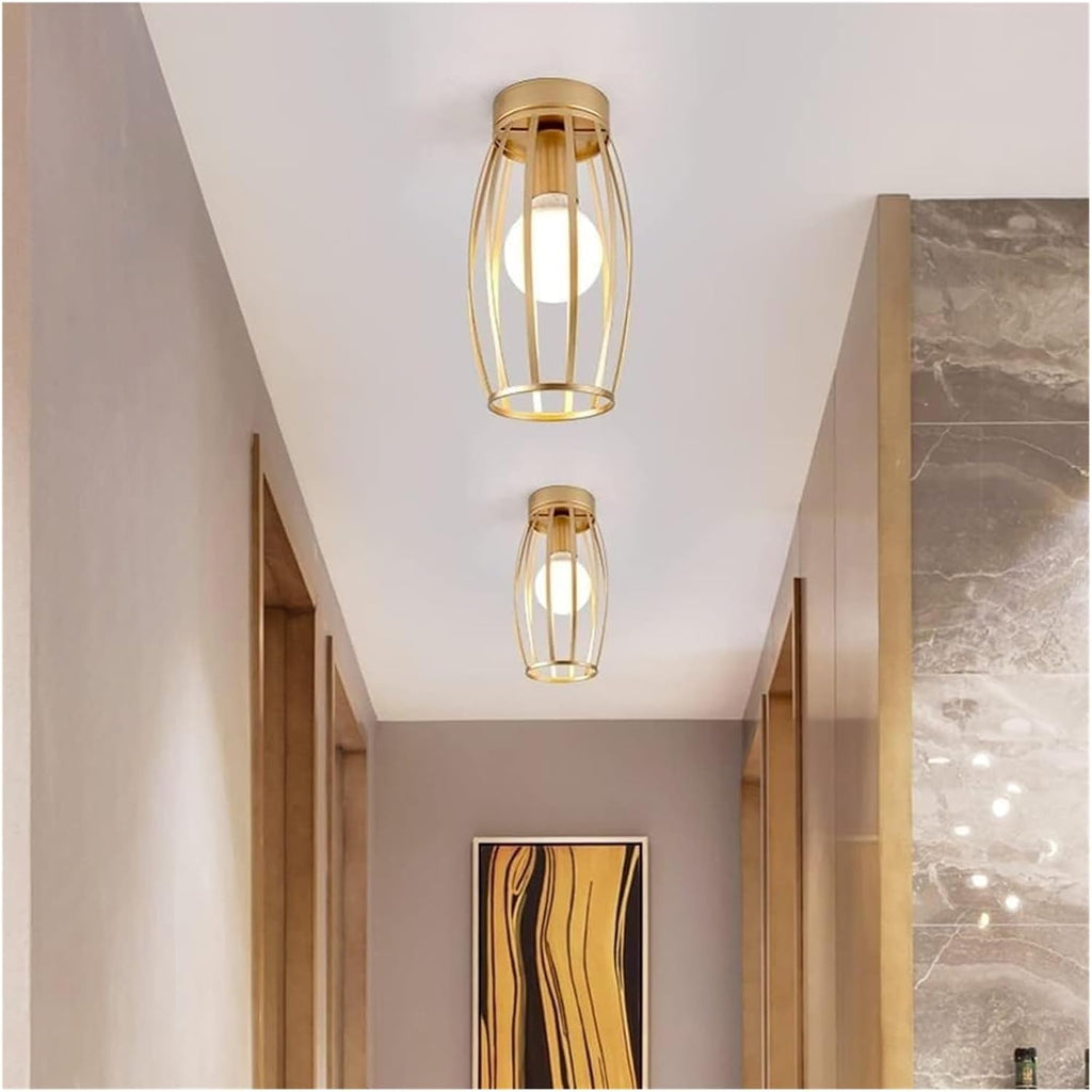 Wall Light Wall Lamp Wrought Iron Frame Cage Ceiling Lamp Gold/Black Finish Ceiling Light Fixture Semi Recessed Ceiling Lighting Compatible with Cloakroom Entrance Lighting Fixtures (Color : Dark) ,Ch