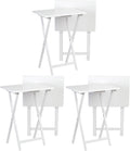 PJ Wood Conventional Solid and Sturdy Wood Construction Portable Folding TV Snack Tray Table Desk Serving Stand, White (6-Piece Set)