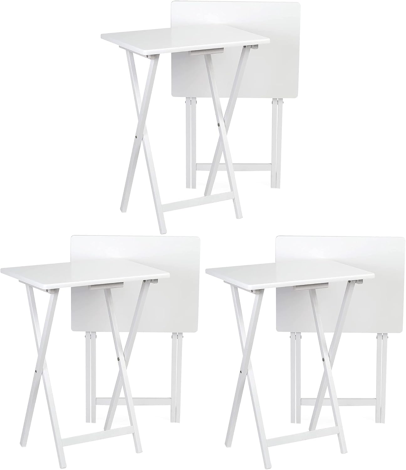 PJ Wood Conventional Solid and Sturdy Wood Construction Portable Folding TV Snack Tray Table Desk Serving Stand, White (6-Piece Set)