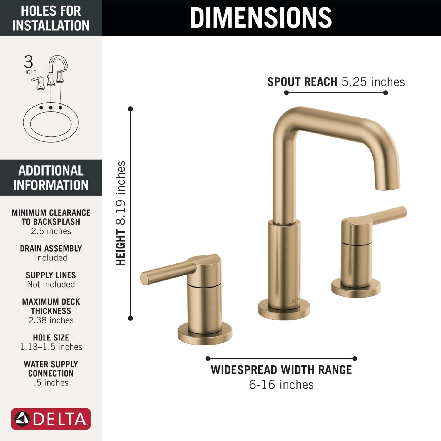 Delta Faucet Nicoli 14 Series Single-Handle Shower Faucet Trim Kit with 5-Spray H2Okinetic Shower Head and Widespread Bathroom Faucet in Champagne Bronze (Shower Valve Included)