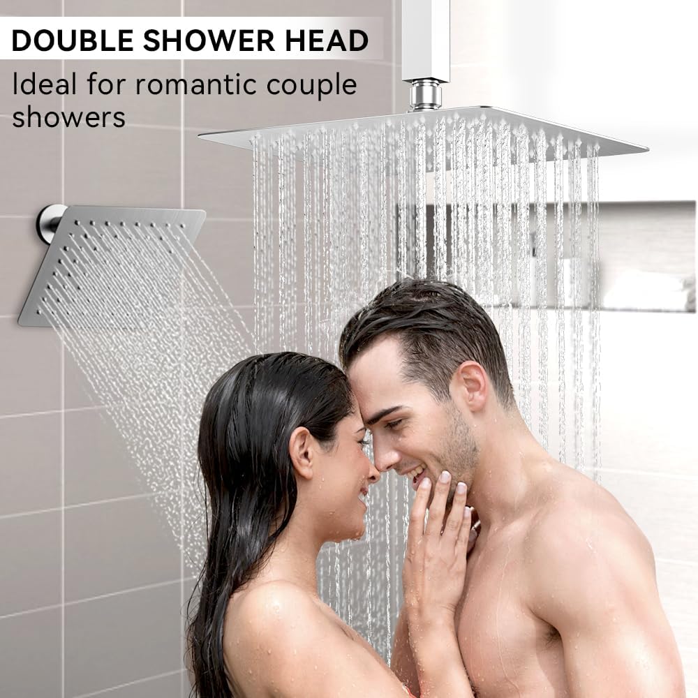Shower System Shower Faucet Set, STARBATH 6'+12' Ceiling Mount Dual Rain Shower Head Set with 2 in 1 Handheld Spray,Rainfall Shower System with Diverter Valve and Trim Kit Complete,Chrome