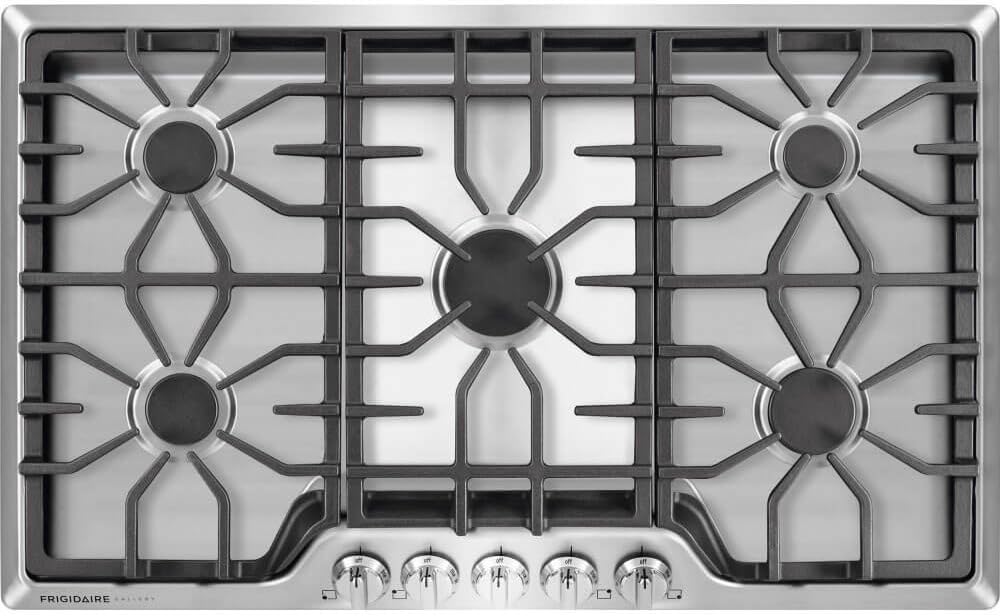 Frigidaire Gallery 36 Inch Stainless Steel Gas Cooktop, 5-Burner Range with Liquid Propane Cooktop Conversion Kit, FGGC3645QS