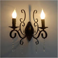 European Classic Vintage Wall lamp Black Wrought Iron Body Crystal Deco Candle Wall Light Fixture for Living Room Bedroom Stairs,Elegant